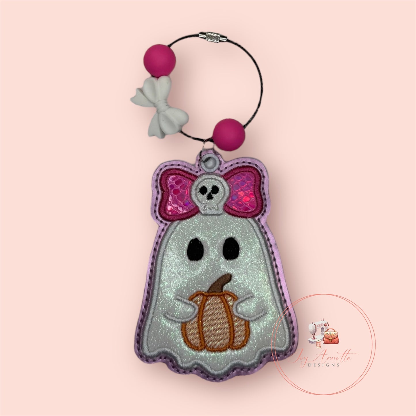 Bow Ghost Girl with Pumpkin Bag Tag