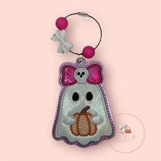 Bow Ghost Girl with Pumpkin Bag Tag