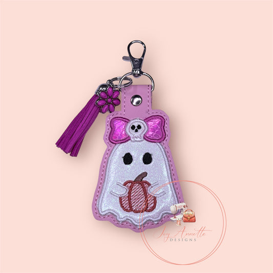 Bow Ghost Girl with Pumpkin Snap Tab